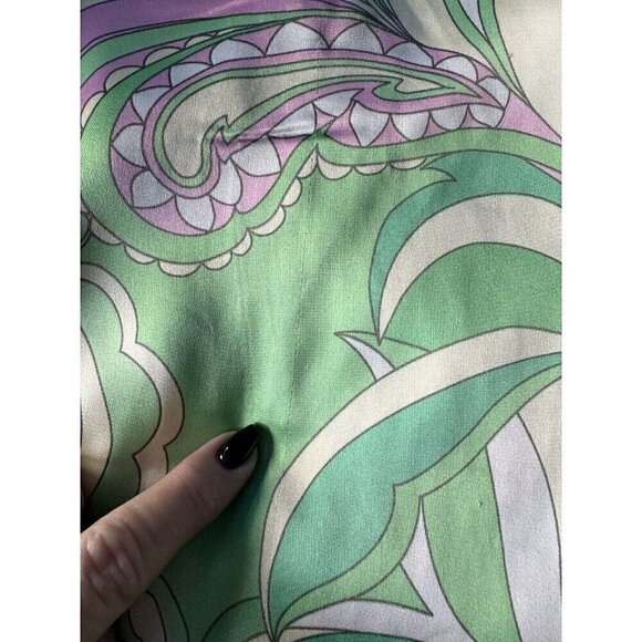 Christian Lacroix Woman's Sz L Green Pink Paisley Satin Keyhole Side Dress - Picture 9 of 11